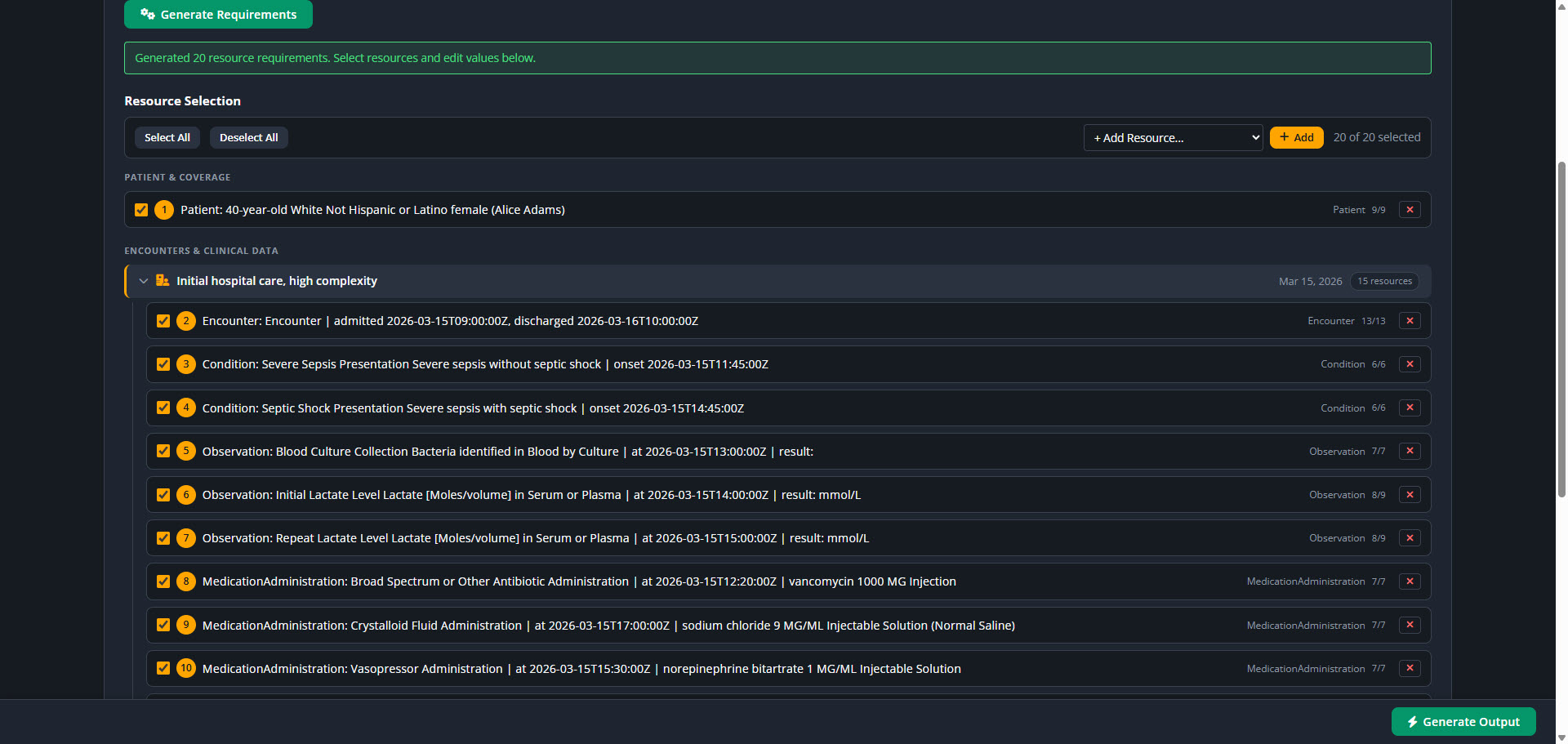 Define FHIR Resources to Generate screenshot