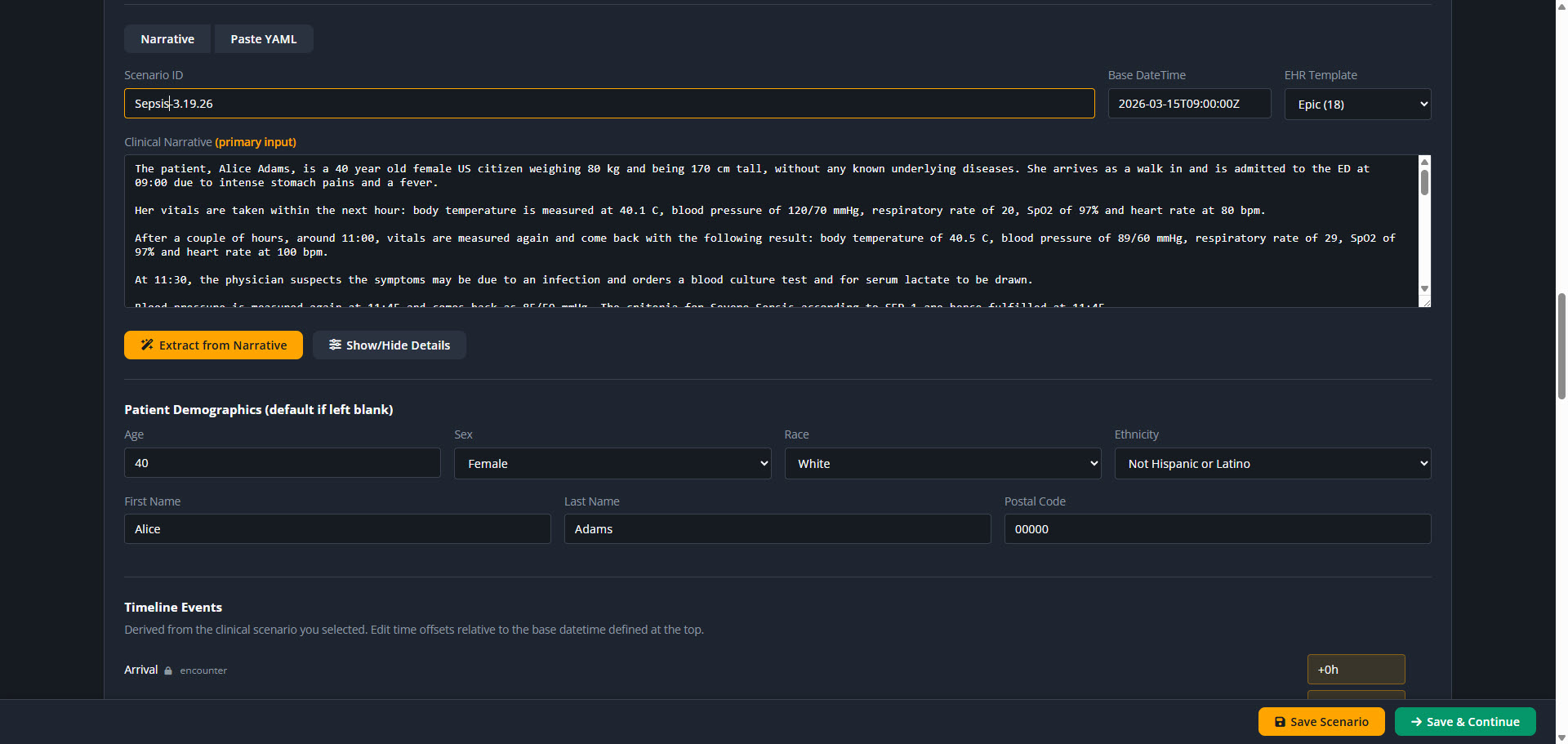 Input a Narrative Scenario screenshot