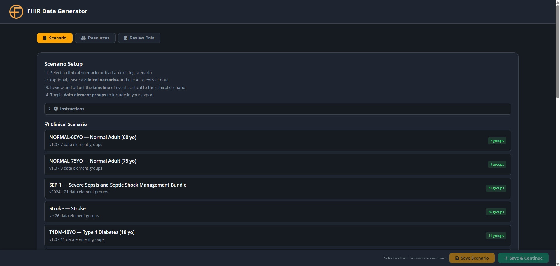 Select from a Scenario Library screenshot